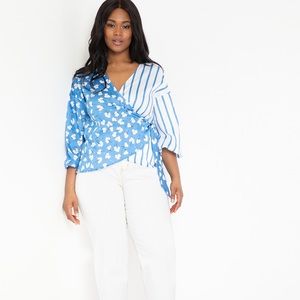 Eloquii mixed print wrap top